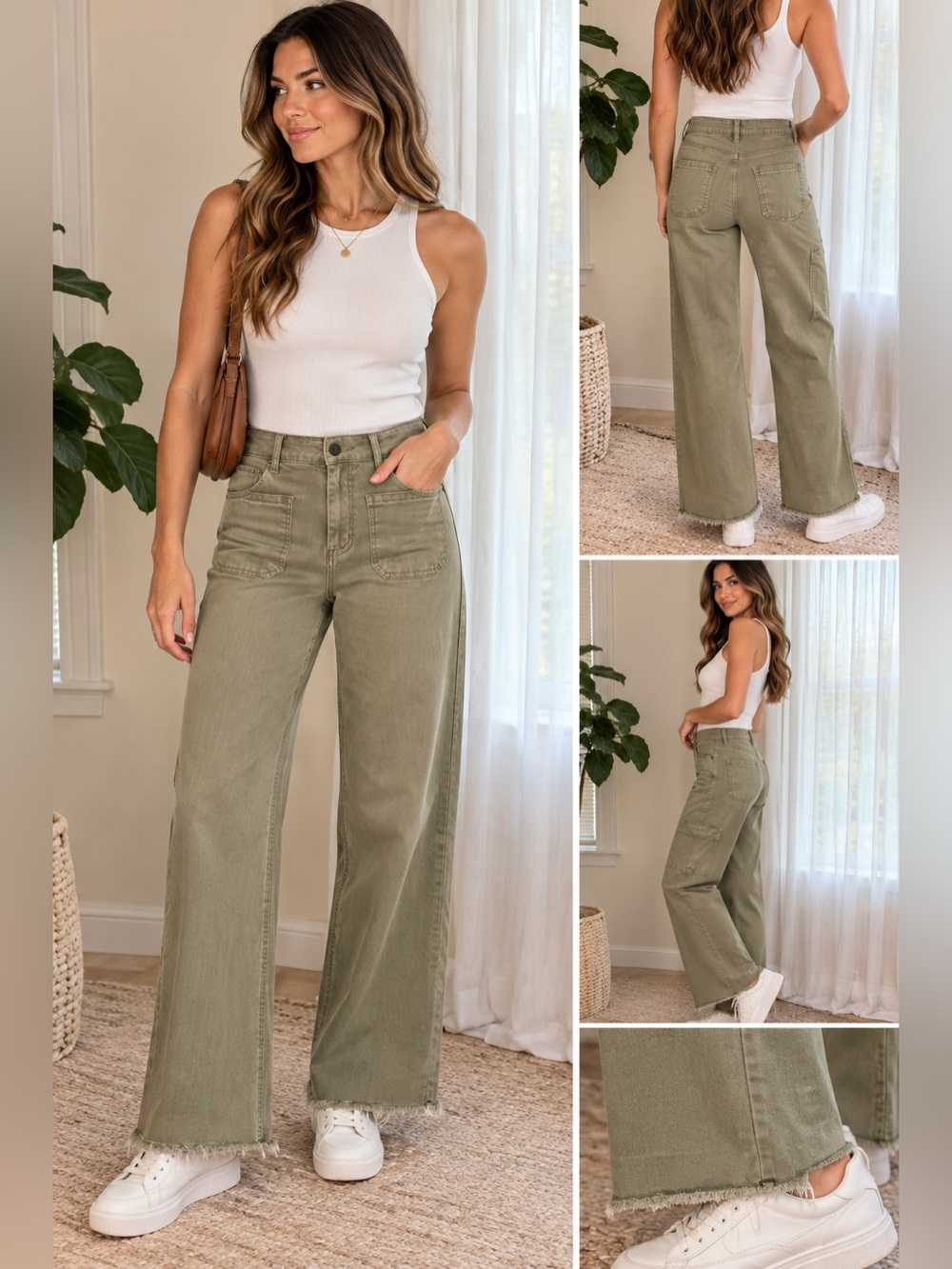 Oat New York High-Rise Wide Leg Pants — Olive Green